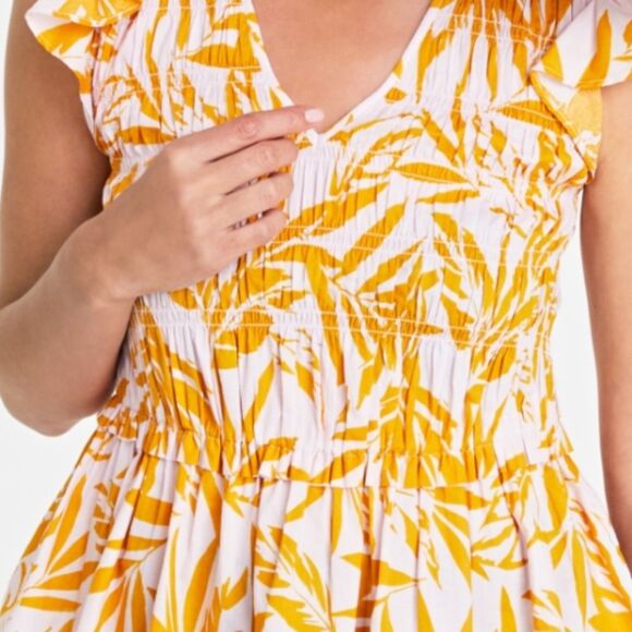 On 34th Cap Sleeve Tropical Peplum Top Pink Yellow Size Large for Macy's - Picture 2 of 9